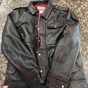 Marvel Black and Red Leather Bomber Jacket